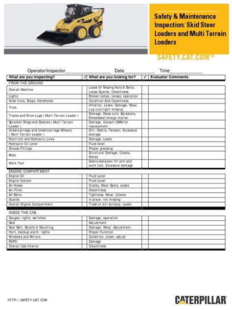 skid steer repair checklist